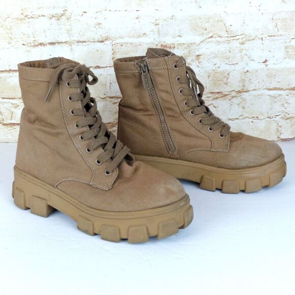 Circus Sam Edelman Boots Womens 8 Brown Dane Canvas Chunky Lug-Sole Combat - Picture 3 of 15